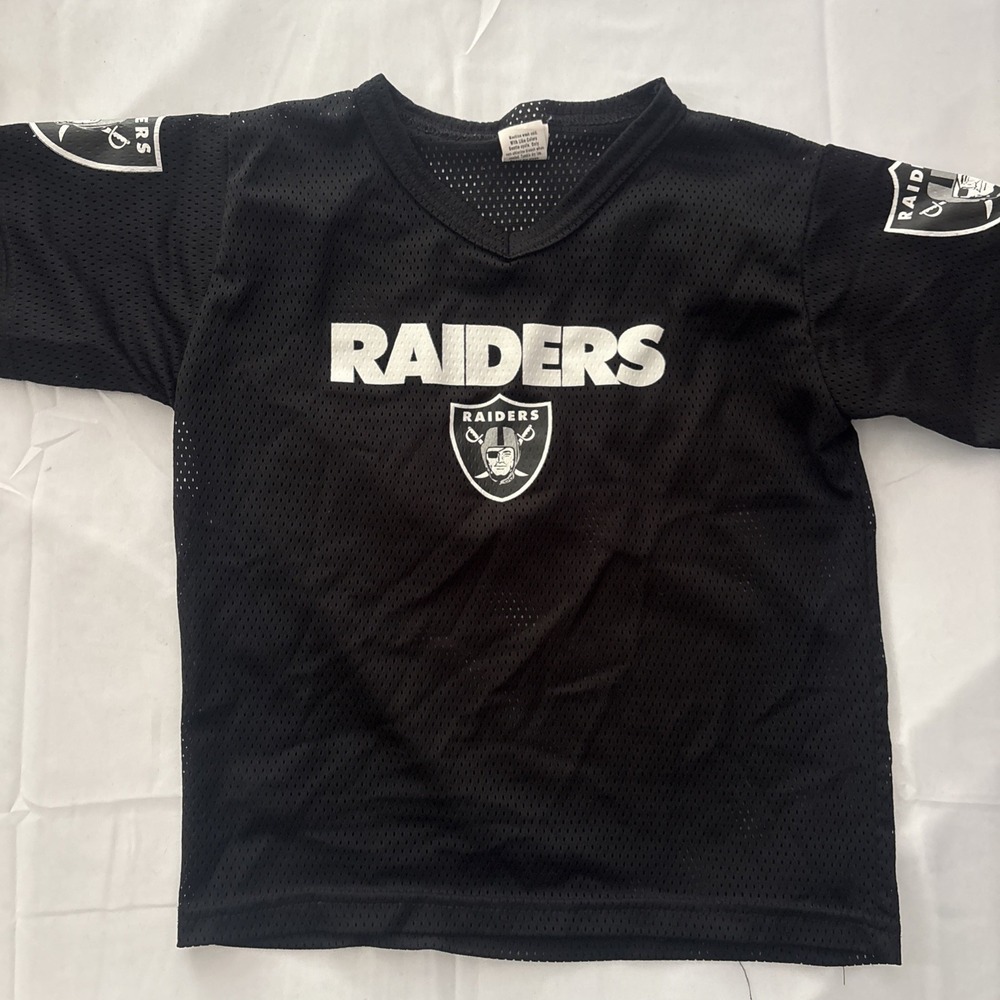 Raiders Franklin Black/White Mesh V-Neck Jersey, Kids Size Small EUC